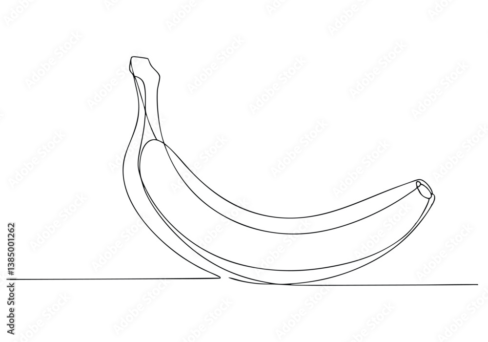 Poster continuous line drawing of an open yellow banana with flowing curves and glowing golden texture