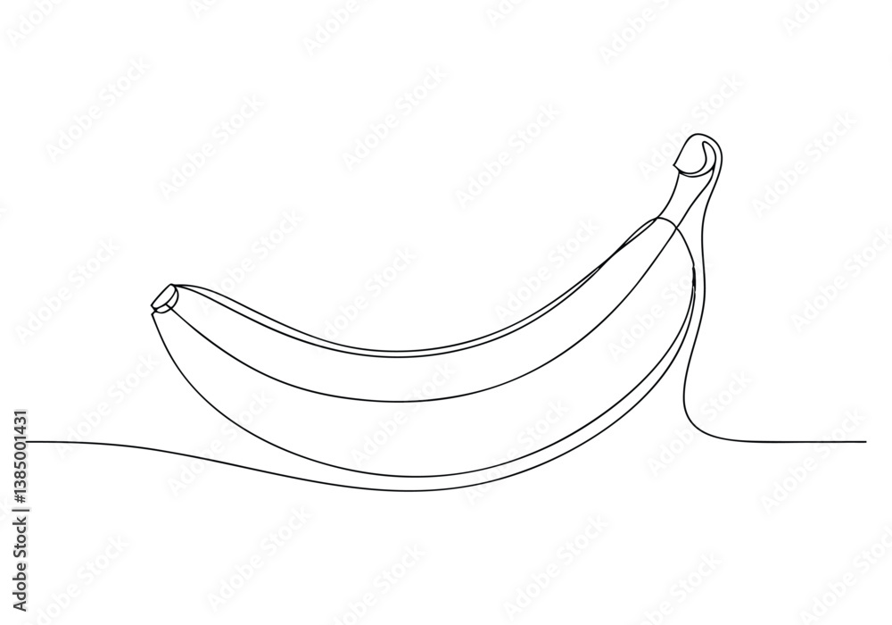 Poster continuous line drawing of an open yellow banana with flowing curves and glowing golden texture