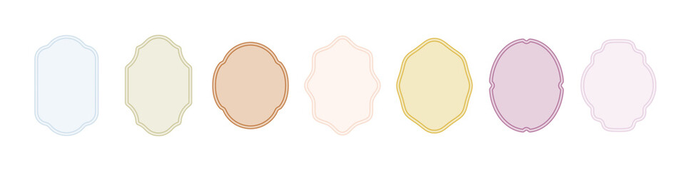 Ornamental label frames and abstract vintage frame silhouettes in soft colors	