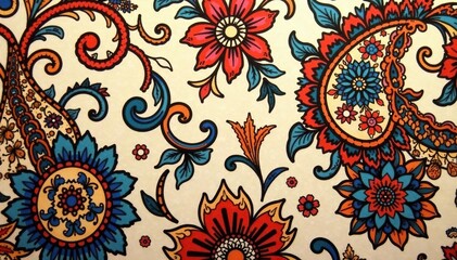 Classic paisley print in muted earth tones on cotton , subtle pattern, cotton fabric