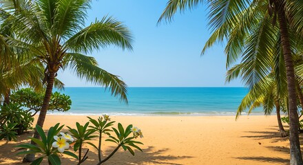 Obraz premium Golden Sands, Azure Dreams AI Generated