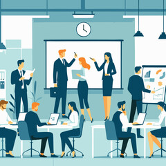 Flat Vector Illustration of Team Collaboration