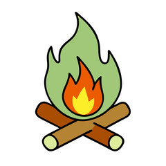 Campfire vector, bonfire, wood logs, flames, burning, heat, outdoor, nature, adventure, warmth