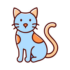 Obraz premium Cute Cartoon Cat vector Blue, Orange, Paws, Tail, Sitting