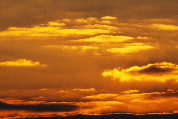 Fototapeta premium beautiful and dramatic sunset sky with bright yellow clouds as abstract background