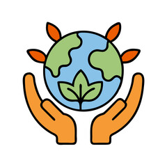 Protecting Earth Hands Holding Planet with Green Leaves and Flames