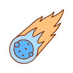 Cartoon Comet Falling Fiery Tail Space Rock Asteroid Blue