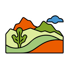 Fototapeta premium Cactus Desert Landscape vector Mountains, Hills, Sky, Cloud