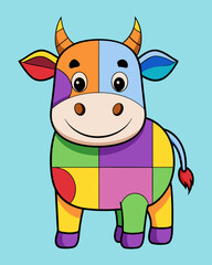 Fototapeta premium Colorful Patchwork Cartoon Cow Illustration for Kids and Art Lovers.