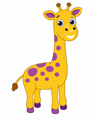 Fototapeta premium Adorable Cartoon Giraffe Illustration with Yellow and Purple Spots for Kids.
