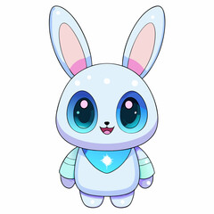 Fototapeta premium Adorable Cartoon Blue Bunny with Glowing Scarf for Kids Fantasy Art.