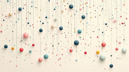 Fototapeta premium Colorful Floating Spheres on Thread in Modern Art Style Decorative Background