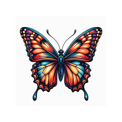 Colorful butterfly with wings spread isolated on white background