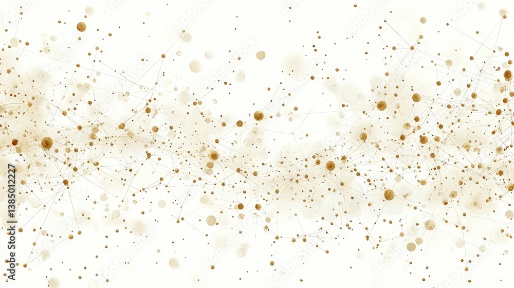Poster abstract graphic image with golden dots and fine lines on white background for design projects