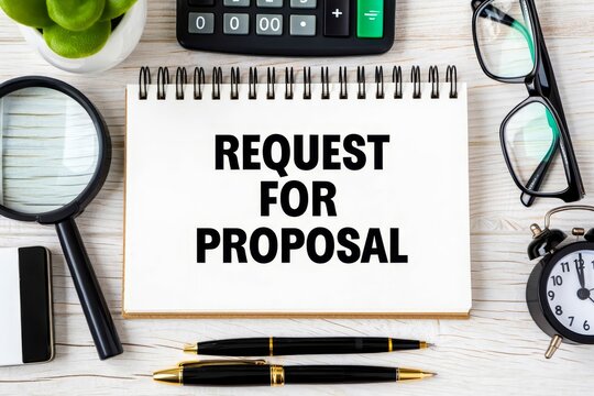 Request For Proposal (RFP) text on notepad, Business and Financial concept background.