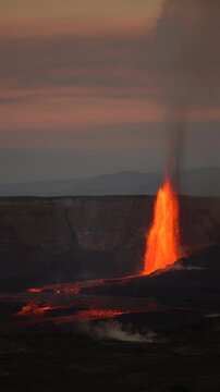 Kilauea erupts high lava fountains in 16th episode, morning of March 2, 2025. Halemaʻumaʻu crater within Kaluapele. Hawai'i Volcanoes National Park