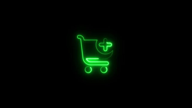 Add to cart icon symbol, Neon online shopping buy and sell online electronic retail e-commerce, neon shoping cart. Basket neon set. Online Shopping sign.
