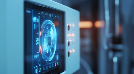 An AI powered energy efficient heating and cooling system optimizing climate control in large commercial buildings, Smart building technology style, photo of