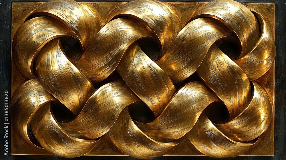 Poster intricate golden knot design with smooth curves and textured surface for artistic displays