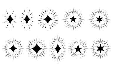 輝く星を表現したシンプルなイラストセット。