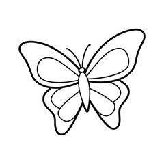 Butterfly on white background, black and white outline Vector Illustration, children's coloring book style line art