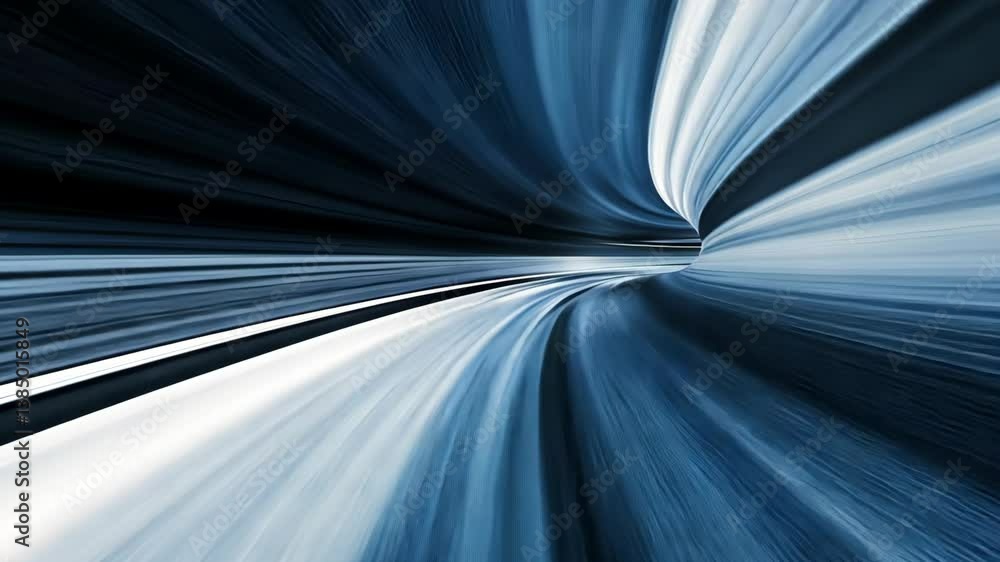 Poster dynamic abstract representation of speed and movement in a swirling blue tunnel during nighttime