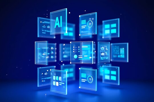 Artificial Intelligence Content Generator. A man uses a laptop to interact with AI assistant.