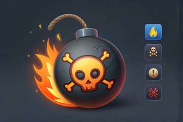 A red bomb with a skull symbol and a fiery fuse, illustrating risk and danger with a visual warning of imminent explosion.
