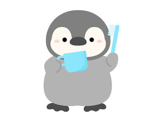 歯磨きするペンギン