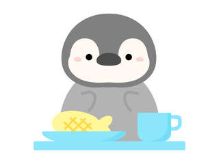 給食を食べるペンギン