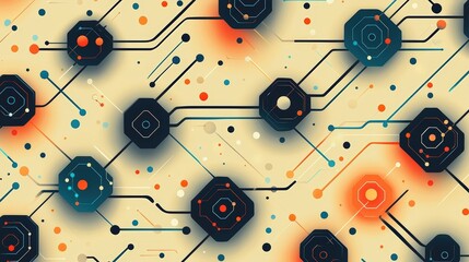 Abstract Technology Network Pattern with Geometric Shapes on a Light Background