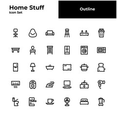 home stuff outline icon set. home appliance black line icon set.