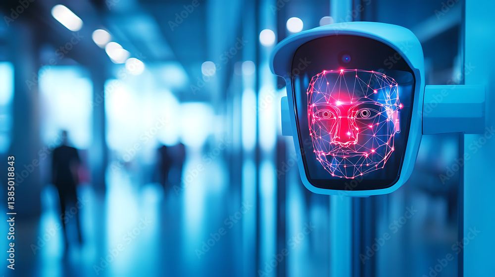 Poster an ai powered facial recognition system identifying individuals and unlocking devices based on biome