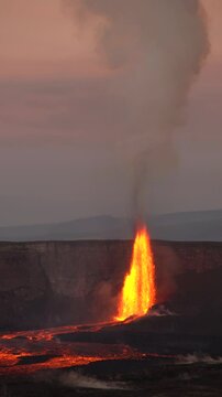 Kilauea erupts high lava fountains in 16th episode, morning of March 2, 2025. Halemaʻumaʻu crater within Kaluapele. Hawai'i Volcanoes National Park