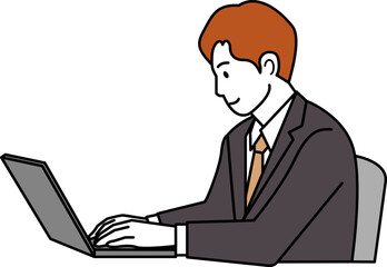 横から見たパソコンを操作する男性。その2