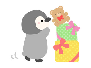 プレゼントとテディベアとペンギン