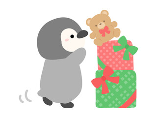 クリスマスプレゼントとテディベアとペンギン