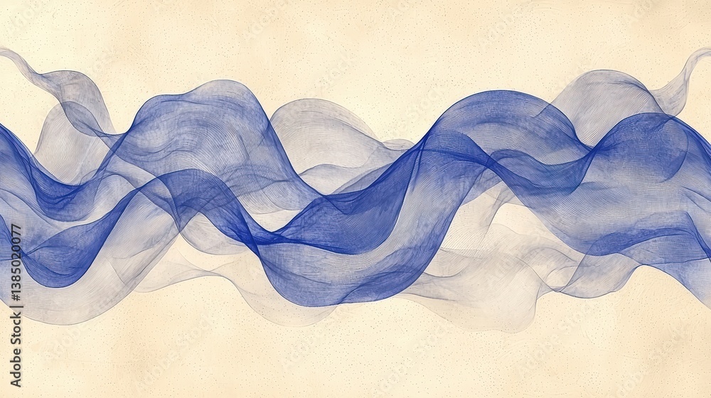 Poster ethereal blue wavy fabric abstract background with soft flowing lines and textured surface