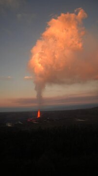 Kilauea erupts high lava fountains in 16th episode, morning of March 2, 2025. Halemaʻumaʻu crater within Kaluapele. Hawai'i Volcanoes National Park