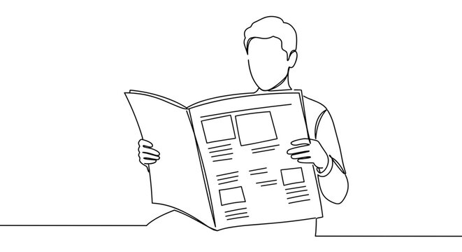 Person reading newspaper illustration on plain background