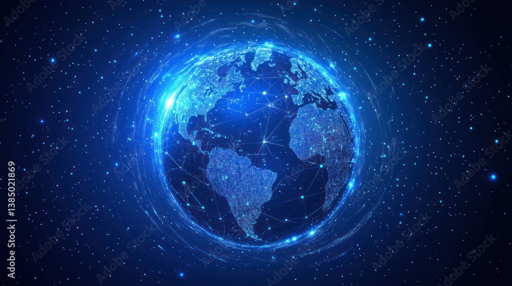 Poster earth with network in space; global connectivity