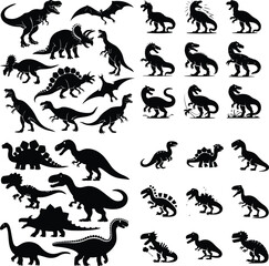 Dinosaurs Silhouette Set | T-Rex, Triceratops, and Ancient Reptile Silhouettes Dinosaurs Silhouette Set | Prehistoric Animal and Jurassic Creatures Vector Collection