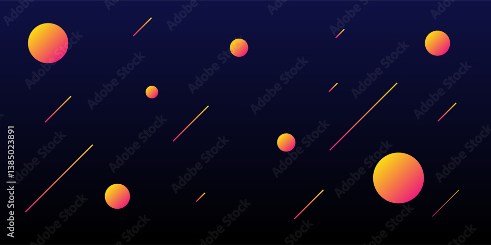 Poster modern style minimalist background, header or banner design with cosmic scene: planets, particles, c