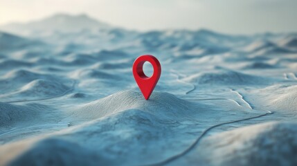 a red pin is in the middle of a snowy field