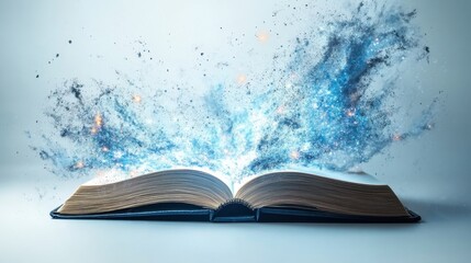 a notebook with lighting magic effect, isolated clear white background