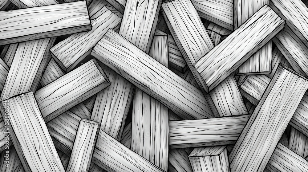 Poster detailed close-up of stacked rectangular wooden planks with striking grain patterns and texture