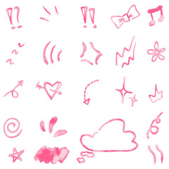 set of hand drawn random pink scribble