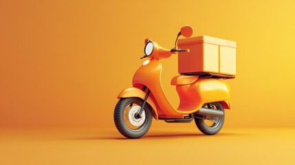 Stylish Delivery: 3D Render of a Vibrant Orange Scooter with Delivery Box