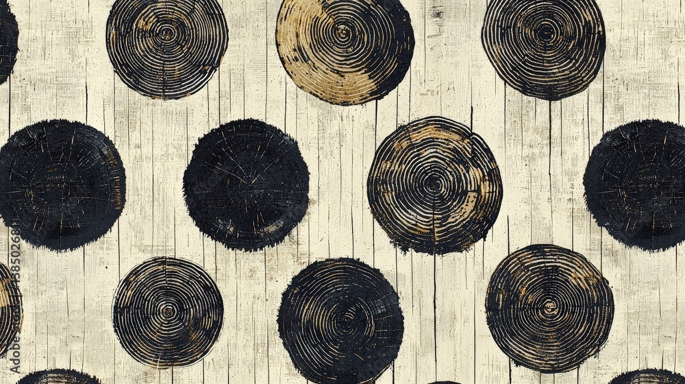 Aufkleber abstract circular patterns with black and gold textures on a light background