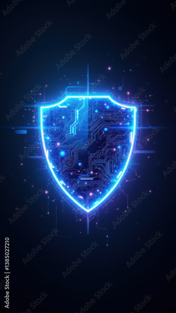 Aufkleber this image features a shield icon with digital glitch effects, representing cybersecurity or interne